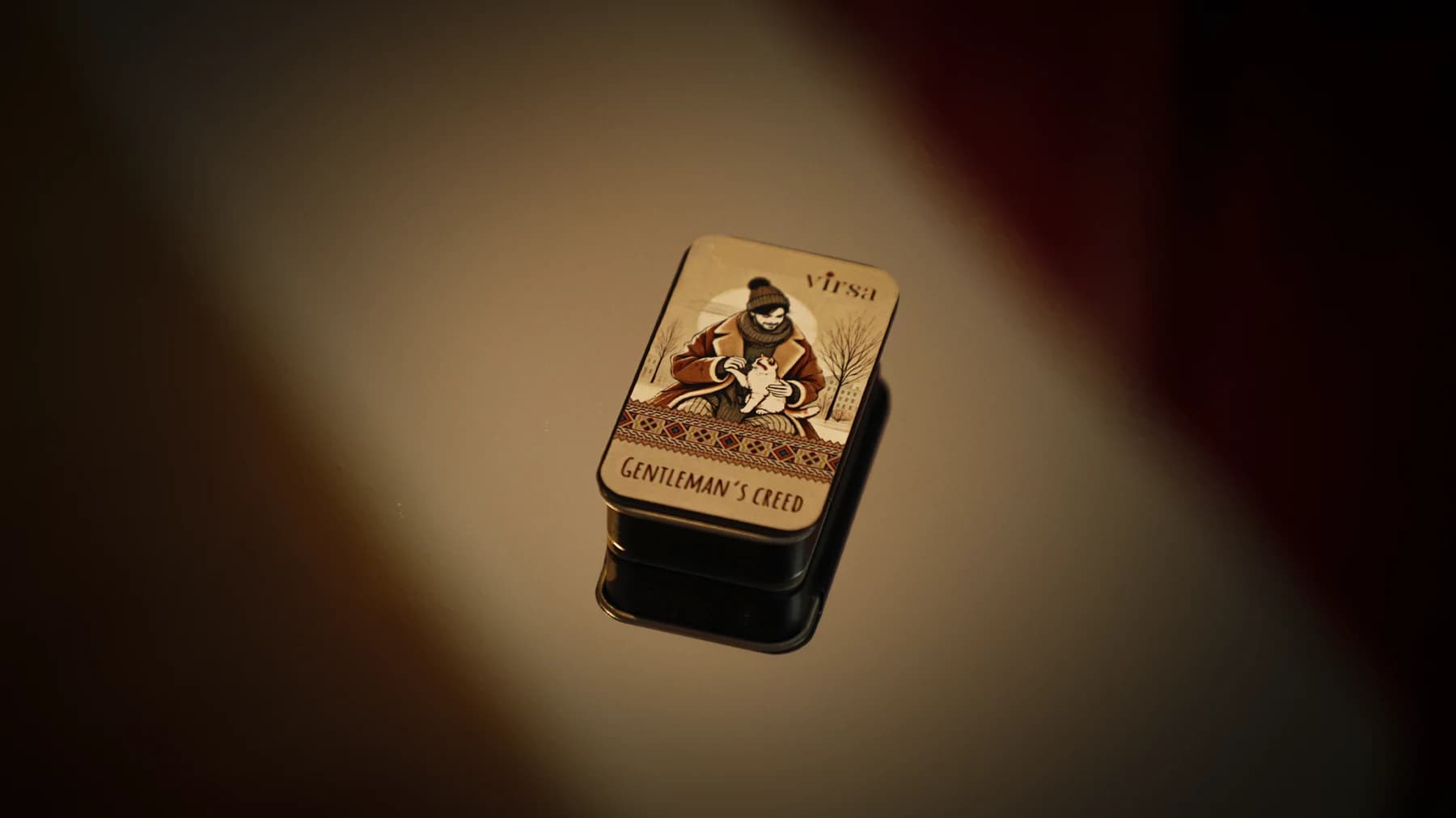 Small product package presented under a spotlight
