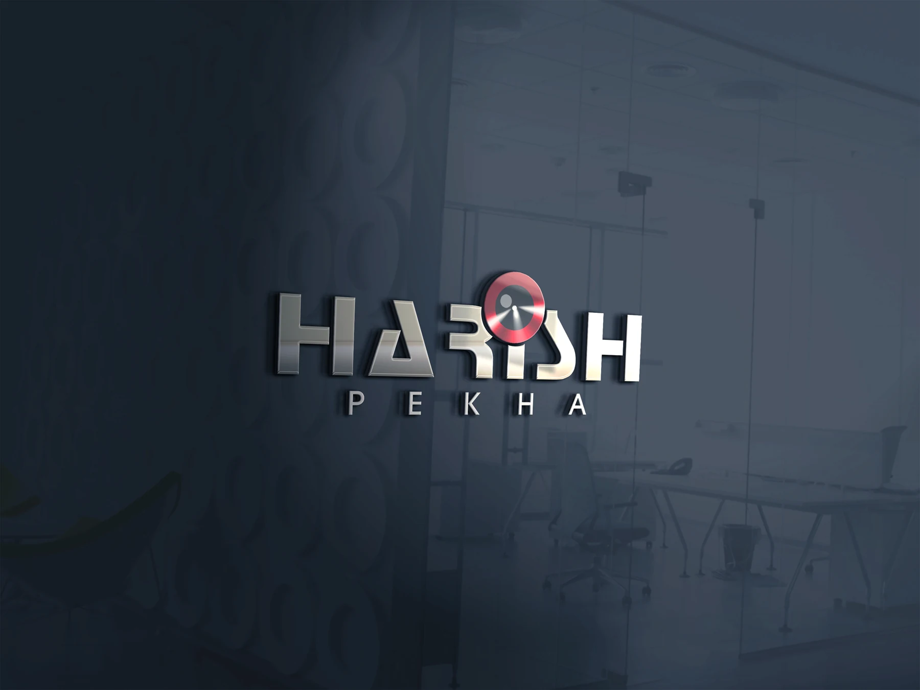 Harish Pekha name mark on a dark studio background