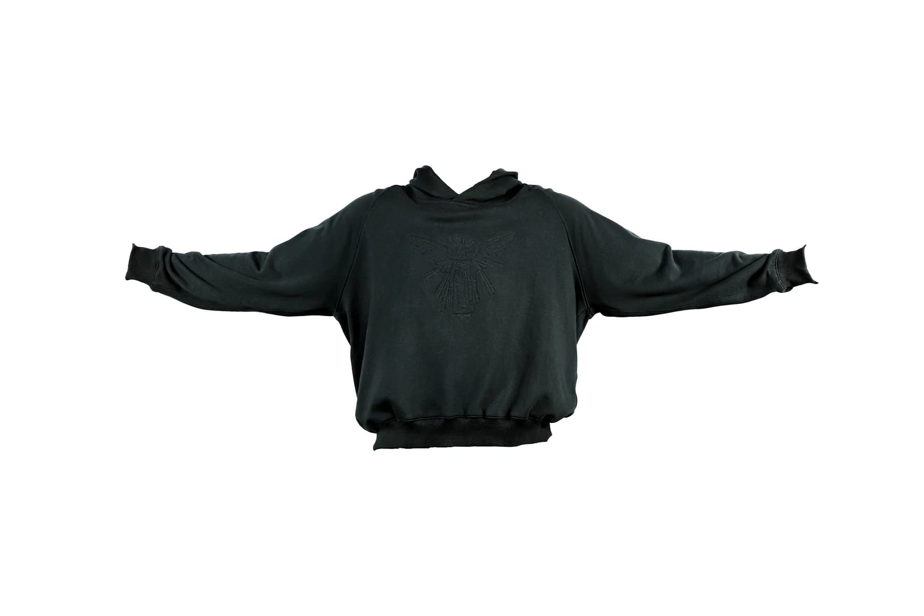Dark sweatshirt displayed against a light background