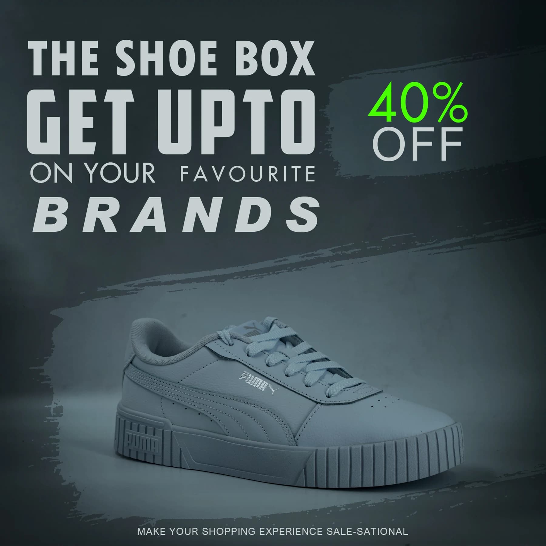 The Shoe Box campaign poster with a 40 percent offer and sneaker